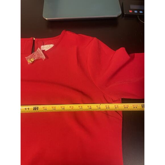 Mud Pie Women’s Large Red Long Bell Sleeve Button Keyhole Back Short Shift Dress - Picture 8 of 10